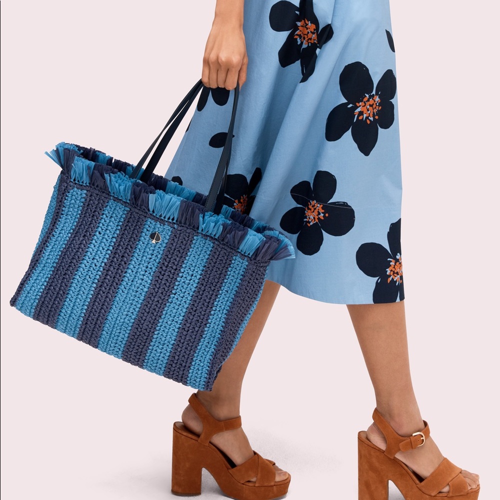 New with tag KATE SPADE straw stripe large tote